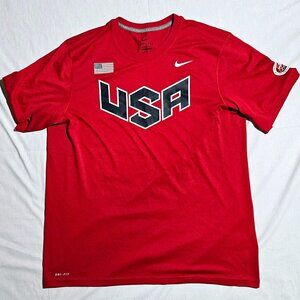 NIKE TEAM USA OLYMPICS DRI FIT RED WHITE BLUE LARGE EUC